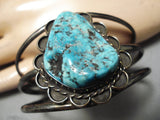 Vivid Vintage Native American Navajo Old #8 Turquoise Sterling Silver Bracelet Old-Nativo Arts