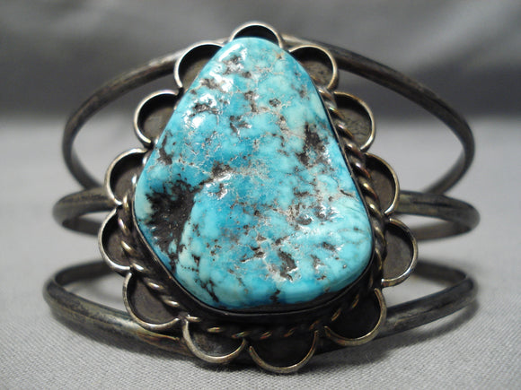 Vivid Vintage Native American Navajo Old #8 Turquoise Sterling Silver Bracelet Old-Nativo Arts