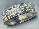 Wally Yazzie Jr Native American Navajo Signed Sterling Silver Heavy Bangle Bracelet-Nativo Arts