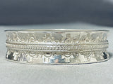 Wally Yazzie Jr Native American Navajo Signed Sterling Silver Heavy Bangle Bracelet-Nativo Arts