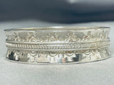 Wally Yazzie Jr Native American Navajo Signed Sterling Silver Heavy Bangle Bracelet-Nativo Arts