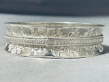 Wally Yazzie Jr Native American Navajo Signed Sterling Silver Heavy Bangle Bracelet-Nativo Arts