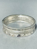 Wally Yazzie Jr Native American Navajo Signed Sterling Silver Heavy Bangle Bracelet-Nativo Arts
