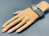 Wally Yazzie Jr Native American Navajo Signed Sterling Silver Heavy Bangle Bracelet-Nativo Arts