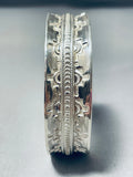 Wally Yazzie Jr Native American Navajo Signed Sterling Silver Heavy Bangle Bracelet-Nativo Arts