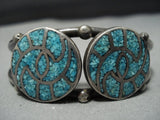 Whilring Waves Vintage Native American Jewelry Navajo Turquoise Inlay Sterling Silver Bracelet Cuff Old-Nativo Arts