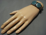 Whilring Waves Vintage Native American Jewelry Navajo Turquoise Inlay Sterling Silver Bracelet Cuff Old-Nativo Arts