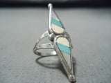 Whimsical Vintage Native American Zuni Blue Gem Turquoise Sterling Silver Ring Old-Nativo Arts