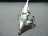 Whimsical Vintage Native American Zuni Blue Gem Turquoise Sterling Silver Ring Old-Nativo Arts