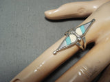 Whimsical Vintage Native American Zuni Blue Gem Turquoise Sterling Silver Ring Old-Nativo Arts