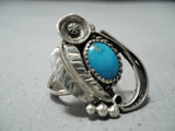 Whimsical Vintage Navajo Native American Bisbee Turquoise Sterling Silver Ring-Nativo Arts
