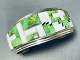 White Buffalo Turquoise Gaspeite Sterling Silver Native American Navajo Bracelet-Nativo Arts