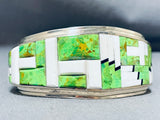 White Buffalo Turquoise Gaspeite Sterling Silver Native American Navajo Bracelet-Nativo Arts