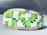 White Buffalo Turquoise Gaspeite Sterling Silver Native American Navajo Bracelet-Nativo Arts