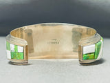 White Buffalo Turquoise Gaspeite Sterling Silver Native American Navajo Bracelet-Nativo Arts