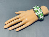 White Buffalo Turquoise Gaspeite Sterling Silver Native American Navajo Bracelet-Nativo Arts