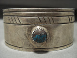 Wide Vintage Hand Hammered Vintage Navajo Bisbee Turquoise Native American Jewelry Silver Bracelet Old-Nativo Arts