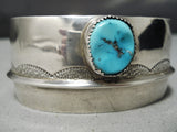 Wide Vintage Native American Navajo Hand Tooled Sterling Silver Turquoise Bracelet Old-Nativo Arts