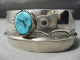 Wide Vintage Native American Navajo Hand Tooled Sterling Silver Turquoise Bracelet Old-Nativo Arts