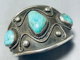 Wide Vintage Native American Navajo Museum Turquoise Sterling Silver Bracelet-Nativo Arts