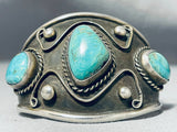 Wide Vintage Native American Navajo Museum Turquoise Sterling Silver Bracelet-Nativo Arts
