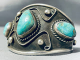Wide Vintage Native American Navajo Museum Turquoise Sterling Silver Bracelet-Nativo Arts