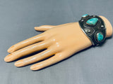 Wide Vintage Native American Navajo Museum Turquoise Sterling Silver Bracelet-Nativo Arts