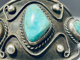 Wide Vintage Native American Navajo Museum Turquoise Sterling Silver Bracelet-Nativo Arts