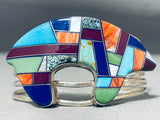 Willy Benally Vintage Native American Navajo Turquoise Bear Inlay Sterling Silver Bracelet-Nativo Arts