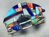 Willy Benally Vintage Native American Navajo Turquoise Bear Inlay Sterling Silver Bracelet-Nativo Arts