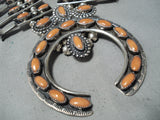 Women's Authentic Vintage Native American Navajo Coral Sterling Silver Squash Blossom Necklace-Nativo Arts