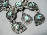 Women's Rare Turquoise Vintage Native American Navajo Sterling Silver Squash Blossom Necklace-Nativo Arts