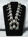 Women's Rare Turquoise Vintage Native American Navajo Sterling Silver Squash Blossom Necklace-Nativo Arts