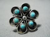 Women's Turquoise Flower Vintage Native American Navajo Sterling Silver Ring Old-Nativo Arts