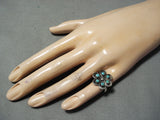 Women's Turquoise Flower Vintage Native American Navajo Sterling Silver Ring Old-Nativo Arts
