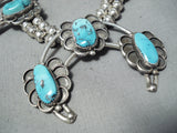 Women's Vintage Native American Navajo Turquoise Sterling Silver Flower Squahs Blossom Necklace-Nativo Arts