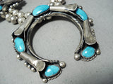 Women's Vintage Native American Navajo Turquoise Sterling Silver Squash Blossom Necklace-Nativo Arts