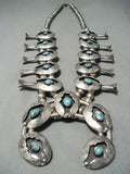 Women's Vintage Native American Navajo Turquoise Sterling Silver Squash Blossom Necklace-Nativo Arts