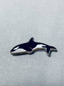 Wonderful Killer Whale Vintage Native American Navajo Jet Sterling Silver Dolphin Pin-Nativo Arts