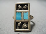 Wonderful Native American Navajo Blue Gem Turquoise Sterling Silver Ring Old-Nativo Arts