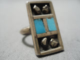 Wonderful Native American Navajo Blue Gem Turquoise Sterling Silver Ring Old-Nativo Arts