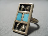 Wonderful Native American Navajo Blue Gem Turquoise Sterling Silver Ring Old-Nativo Arts