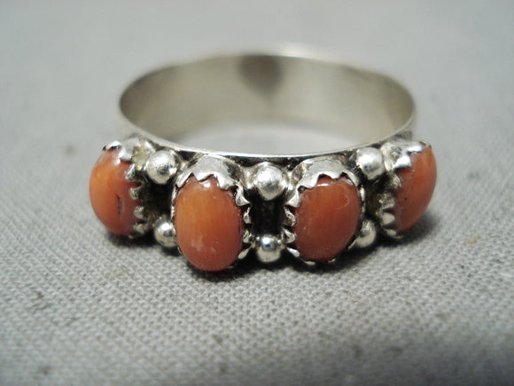 Wonderful Native American Navajo Coral Sterling Silver Ring-Nativo Arts