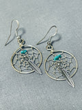 Wonderful Native American Navajo Turquoise Sterling Silver Dreamcatcher Earrings-Nativo Arts