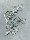 Wonderful Native American Navajo Turquoise Sterling Silver Dreamcatcher Earrings-Nativo Arts