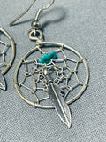 Wonderful Native American Navajo Turquoise Sterling Silver Dreamcatcher Earrings-Nativo Arts