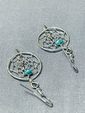 Wonderful Native American Navajo Turquoise Sterling Silver Dreamcatcher Earrings-Nativo Arts