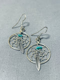 Wonderful Native American Navajo Turquoise Sterling Silver Dreamcatcher Earrings-Nativo Arts