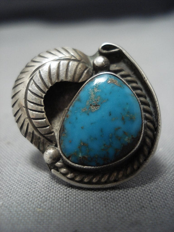Wonderful Vintage Native American Jewelry Navajo Turquoise Sterling Silver Leaf Ring-Nativo Arts