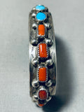 Wonderful Vintage Native American Navajo 5 Coral 5 Kingman Turquoise Sterling Silver Bracelet-Nativo Arts